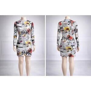 Cacia Y2K VTG Cacia Women’s Bodycon Dress Size Small Comic Print Long Sleeve Str